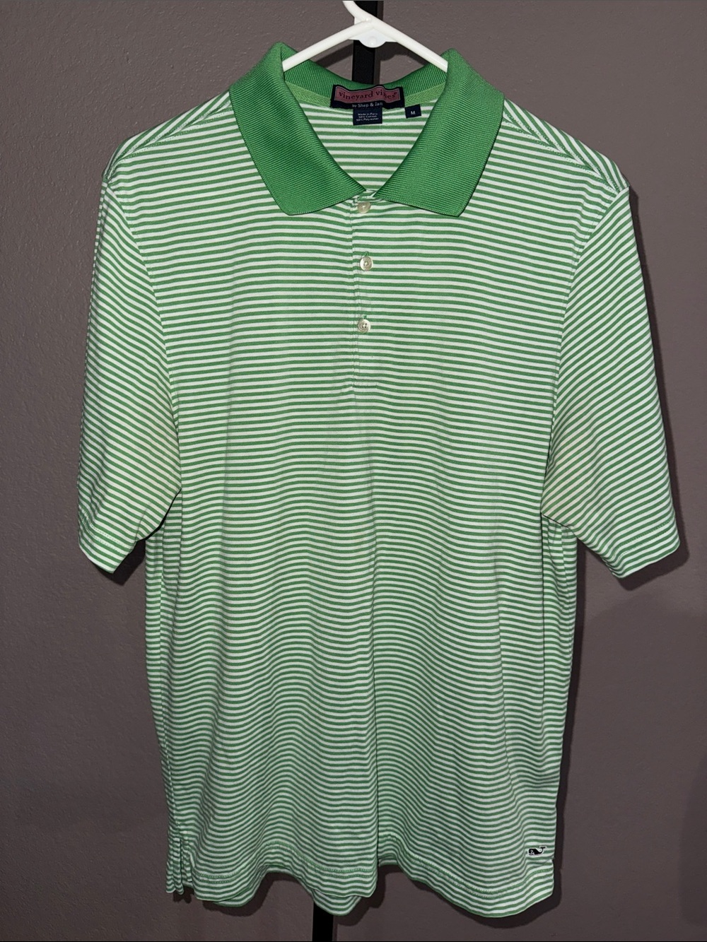 Vineyard Vines Light Green and White Striped Polo size M